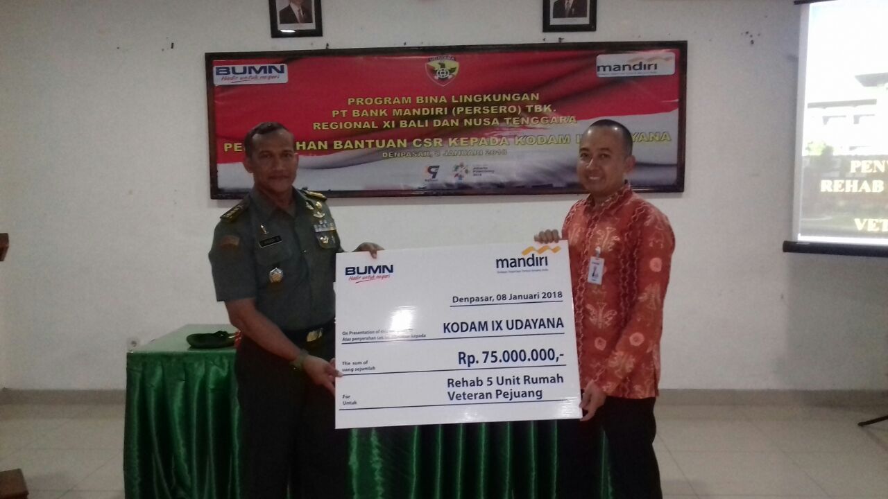 Kodam Udayana Terima Bantuan CSR dai Bank Mandiri Untuk Veteran Pejuang