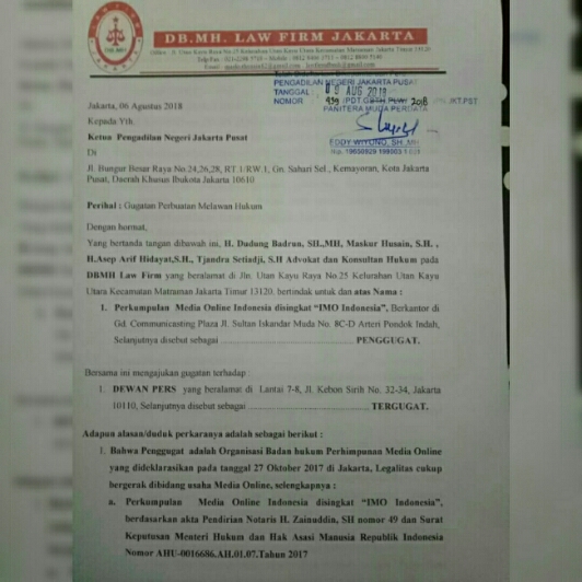 DPP IMO Indonesia Gugat Dewan Pers