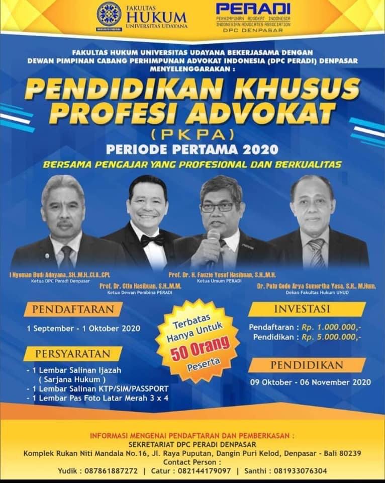 Dekan FH Unud Buka PKPA Peradi Denpasar, Tampilkan Prof. Otto Hasibuan Sebagai Narasumber Utama