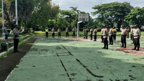 Hadapi Operasi Kontijensi Aman Nusa Agung II Tahun 2021, Polsek Gianyar Bersama Instansi Terkait Gelar Apel