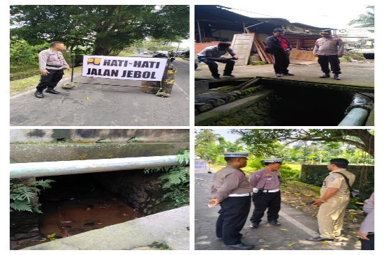 Kapolsek Abiansemal Tinjau Jembatan Jebol Jurusan Denpasar-Petang