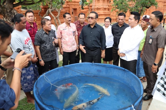 Tambah Indah Pura Agung Jagatnatha, Wali Kota Jaya Negara dan Komunitas Ikan Koi Lepas 360 Ekor Ikan Koi