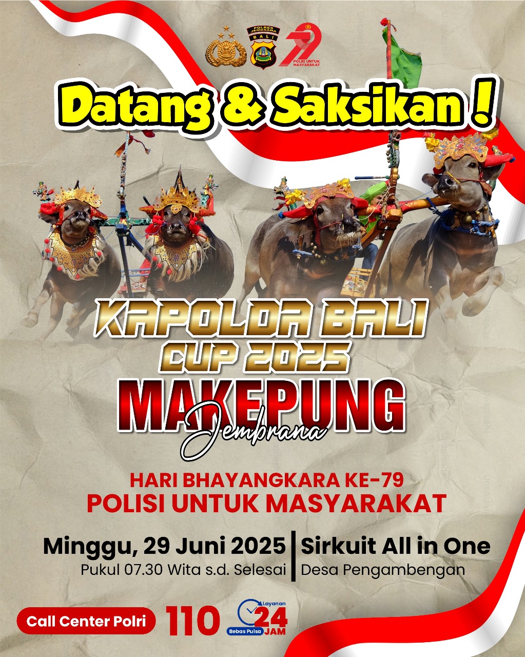 Meriahkan Hari Bhayangkara ke-79, Polres Jembrana Gelar Lomba Makepung “Kapolda Bali Cup 2025”