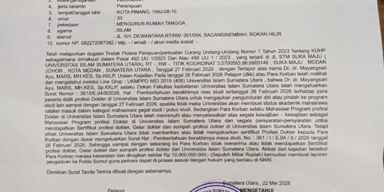 Dokter Muda UISU Laporkan Dekan ke Polda Sumut